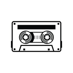 Obraz premium A vintage black outline icon of an old audio cassette tape with two reels, symbolizing retro music and sound recording technology.