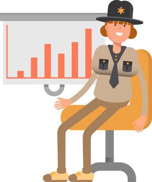 Female Sheriff Character Presenting Bar Chart
