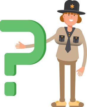 Female Sheriff Character and Question Mark
