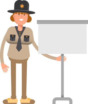 Female Sheriff Character Presenting Whiteboard
