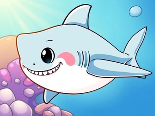 Obraz premium A friendly cartoon shark, outline art for coloring books, book, outline