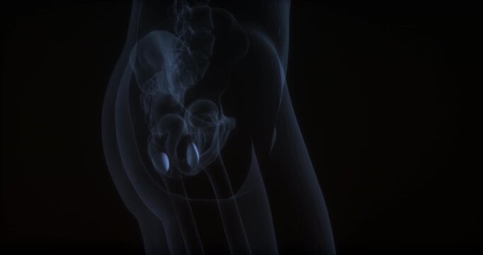 Quadratus femoris muscle in human body. X Ray. Loop