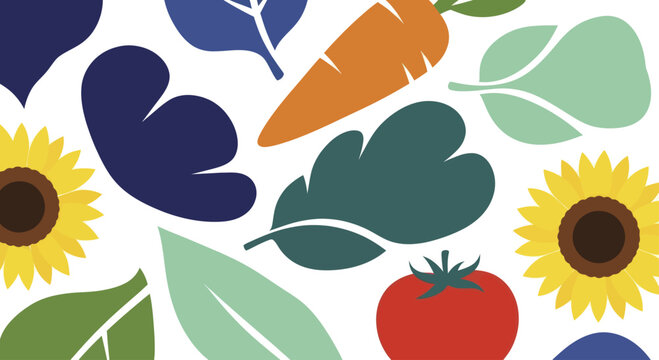 Vibrant assortment of fresh vegetables and sunflowers.