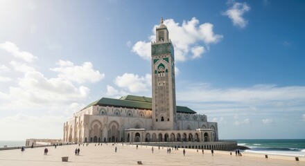 Fototapeta premium The majestic hassan ii mosque standing tall by the ocean waves