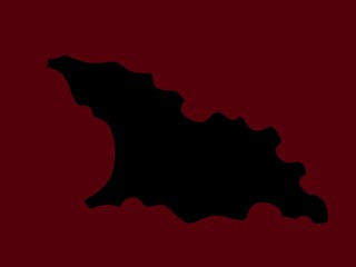 Fototapeta premium Black outline of Georgia, located at the intersection of Europe and Asia, on a dark red background. The outline depicts the country's shape, featuring its rugged terrain