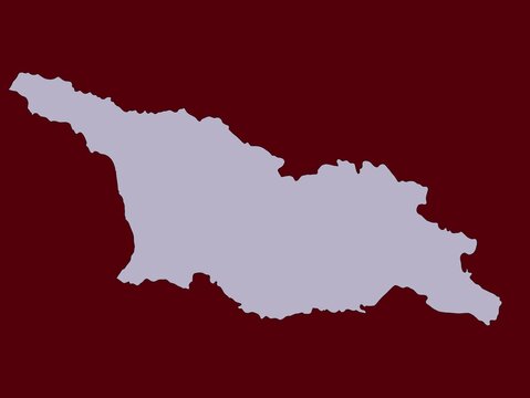 Gray silhouette of Georgia's geographical outline on a dark red background. The shape shows Georgia with its distinct borders, highlighting its location in the Caucasus region