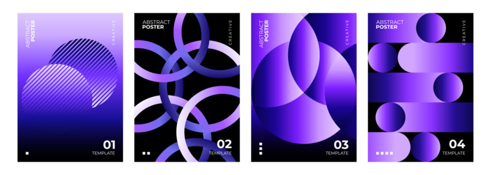 Abstract Posters Collection. Vibrant gradient circle shapes. Creative futuristic graphic designs. Vector illustration.