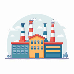 Fototapeta premium Illustration of a colorful industrial factory with smokestacks