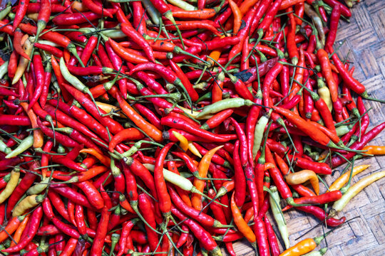 Chili peppers at Bolu market in Rantepao, Toraja, Sulawesi, Indonesia