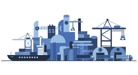 Obraz premium Industrial Port and Logistics Hub with Cargo Ship and Cranes.