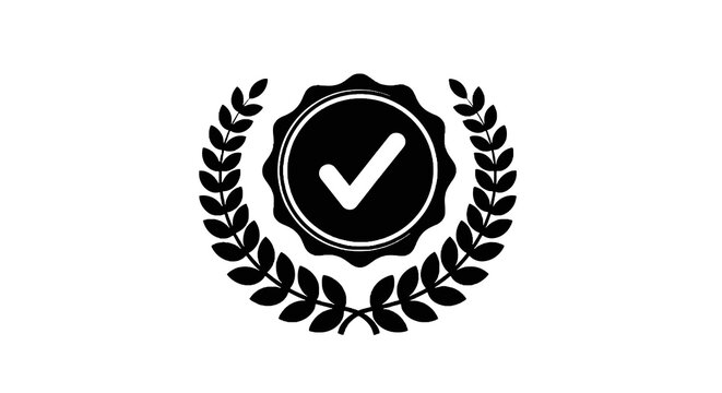 Checkmark Symbol with Laurel Wreath Emblem.