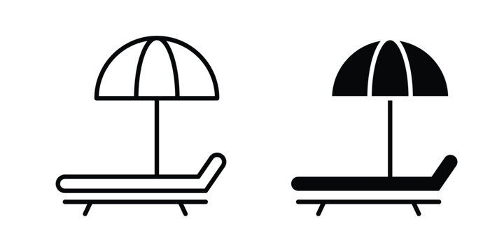 Beach chair with umbrella icon vector editable stroke. logo symbol illustration.