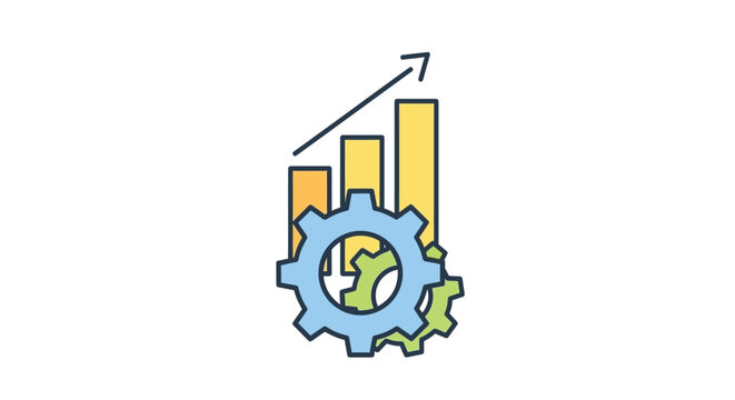 gear and bar chart icon with upward arrow