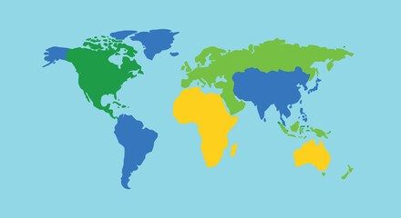 Fototapeta premium world map with colorful continents on light blue background