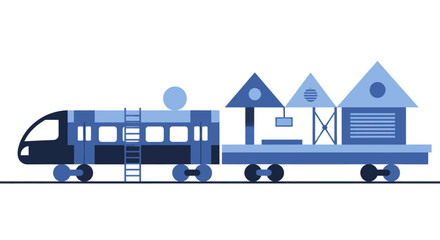 Stylized Train Carrying Miniature Houses and Buildings. © Ganti