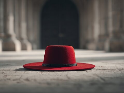 red hat on stone floor