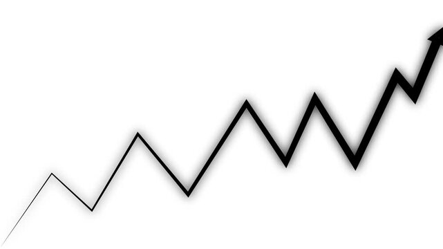 Dark glowing arrow chart animation on black tone symbolizing growth, profit, and success. Ideal for finance visuals, data presentations, and business overlays alpha channel