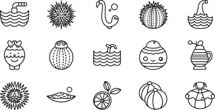 Black and white line of various fruits and vegetables line fruits cactus prickly pear