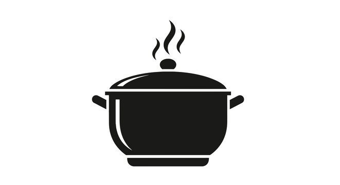 Black pot with steam rising.