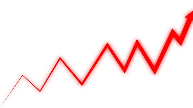 Glowing red upward arrow chart animation symbolizing growth, urgency, and financial performance. Perfect for business visuals, data presentations, and dynamic overlays alpha channel
