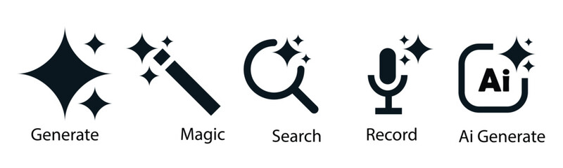 Set of black artificial intelligence vector icons featuring magic , generate and search for modern web ui ux designs © Gill