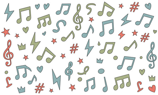 Hand Drawn Music Doodle Pattern with Notes Symbols and Playful Elements for Creative Background and Sound Design