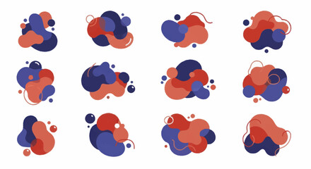Obraz premium Abstract fluid shapes and blobs in red and blue colors.