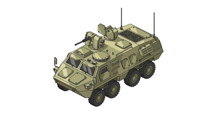 Armored military vehicle with weapons on white background. © Vario