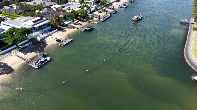 Aerial View of Dredging Boat and Sand Bypass Pipe in Gold Coast Canal