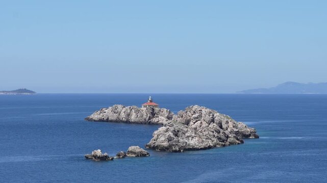 lighthouse in the sea. 4 k video