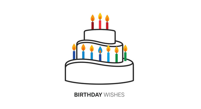 Birthday cake with colorful candles and wishes message