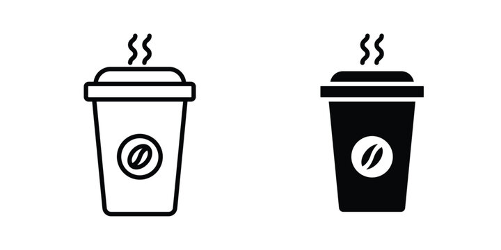 Hot coffee cup icon vector editable stroke. logo symbol illustration.
