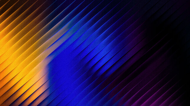 Abstract background with diagonal lines in vibrant yellow, blue, and purple gradient colors with a textured grain effect