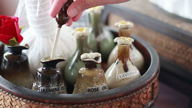 Hand Testing Jasmine Essential Oil in a Luxury Spa Setting