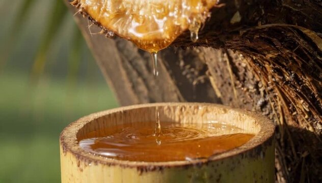 Palm Sugar Sap Dripping from Tree