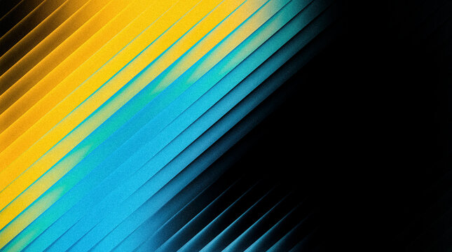 Abstract background with diagonal lines in vibrant yellow and blue gradient transitioning into deep black