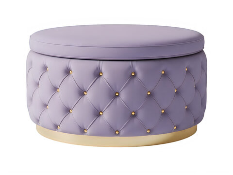 Purple tufted ottoman with gold base