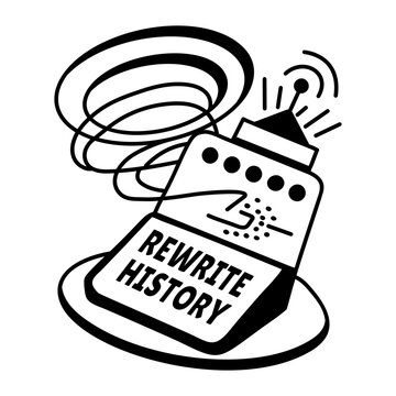 A glyph sticker of a device with rewrite history typography 
