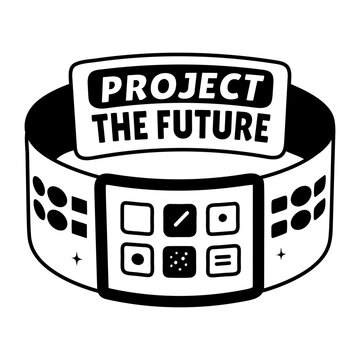 A glyph sticker of holo wristband with project the future typography 
