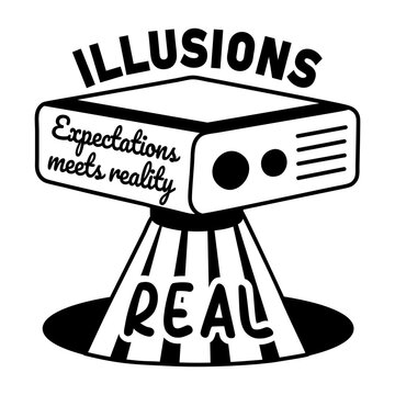A glyph sticker of a projector with illusions real typography 
