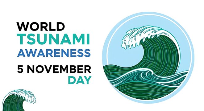 World tsunami awareness day graphic with wave illustration on white background
