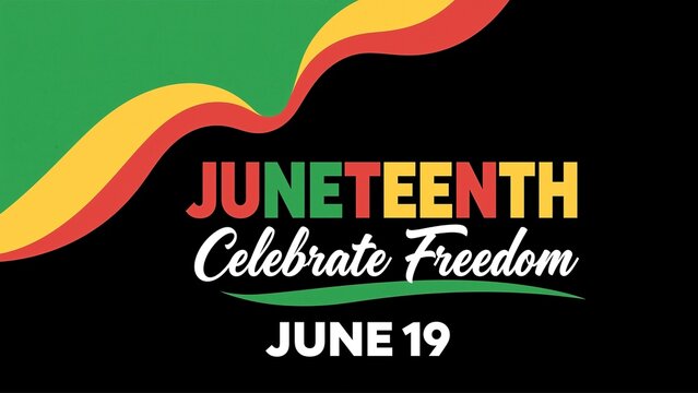 Juneteenth graphic design features bold typography and flowing colors to commemorate the historic holiday.