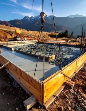 A construction site with a foundation slab