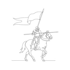 Fototapeta premium Knight in Armor on Horseback with Banner and Lance, Medieval Warrior