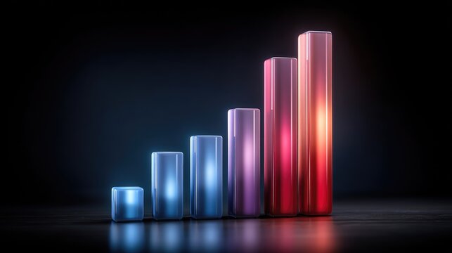 Abstract representation of increasing data visualization with colorful bars symbolizing growth and progress against a dark background, suitable for business concepts