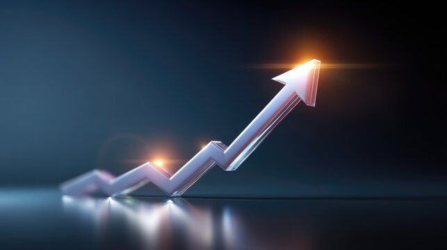 Abstract representation of a glass arrow symbolizing growth and upward progress in business, finance, and personal development with dramatic lighting effects
