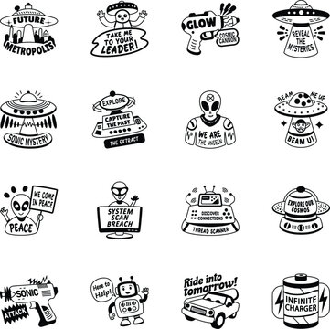 Collection of Space Glyph Style Stickers 
