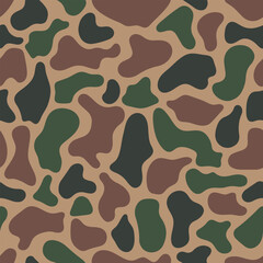 Naklejka premium Classic Duck Hunter Camouflage Vector, Vintage Frogskin Seamless Pattern, Old School Forest Marsh Concealment, Heritage Green and Brown Texture