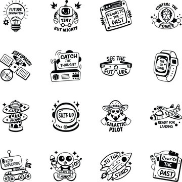 Glyph Style Space and Futuristic Technology Stickers 
