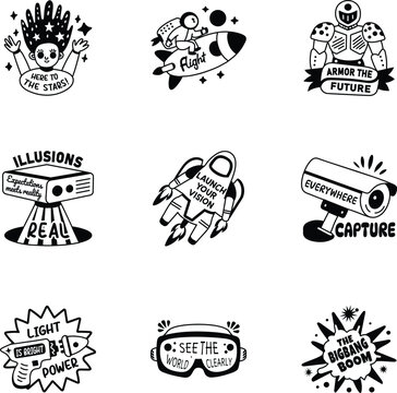 Set of Glyph Style Cosmic Stickers
